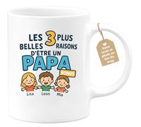 quotedazur Café-Croissant - Mug Les 3 Plus Belles Raisons D'être Un Papa Bonus : Lisa, Leon, Mia - Blanc/céramique