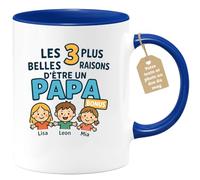 quotedazur Café-Croissant - Mug Les 3 Plus Belles Raisons D'être Un Papa Bonus : Lisa, Leon, Mia - Bleu/céramique