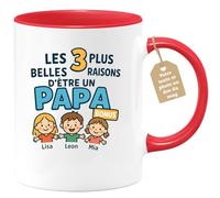 quotedazur Café-Croissant - Mug Les 3 Plus Belles Raisons D'être Un Papa Bonus : Lisa, Leon, Mia - Rouge/céramique