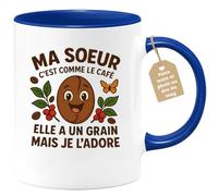 quotedazur Café-Croissant - Mug Ma Sœur, Comme Le Café, Elle A Un Grain, Mais Je L'adore - Bleu/céramique