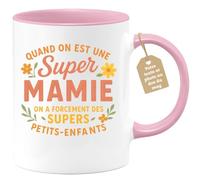 quotedazur Café-Croissant - Mug Mamie Personnalisé Fête Des Grand-Mères - Quand On Est Une Super Mamie, A Forcément Des Supers Petits-Enfants - Cadeau Mémé Nanou - Rose/Céramique
