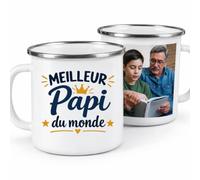 quotedazur Café-Croissant - Mug Meilleur Papi Du Monde - Blanc/Emaille | Mug en céramique, idéal pour le bureau ou la maison, design sobre et élégant.