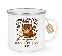 quotedazur Café-Croissant - Mug Mon Beau-père, Comme Le Café, Un Grain D'éclat Que J'adore Infiniment - Blanc/emaille