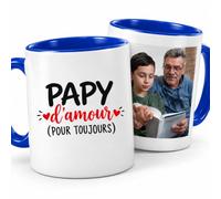 quotedazur Café-Croissant - Mug Papy D'amour Pour Toujours - Bleu/Céramique | Mug cadeau pour Papy, design 'Papy d'amour'