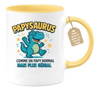 quotedazur Café-Croissant - Mug Papysaurus : Un Grand-père Normal Mais Bien Plus Génial - Jaune/céramique