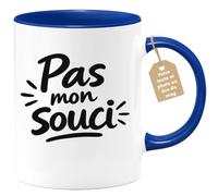 quotedazur Café-Croissant - Mug Pas Mon Souci - Bleu/Céramique | Mug original avec citation humoristique "Pas mon souci"