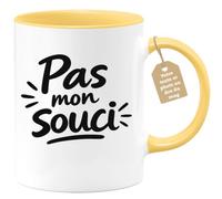 quotedazur Café-Croissant - Mug Pas Mon Souci - Jaune/Céramique | Mug original avec citation humoristique "Pas mon souci"