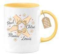 quotedazur Café-Croissant - Mug Paul Chloé Mamie Louis - Cadeau Tasse Personnalisée Mamie Prénom Unique - Jaune/céramique