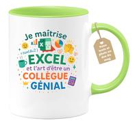 quotedazur Café-Croissant - Mug Personnalisable Collègue Homme Excel Avec Texte & Photo - Tasse Cadeau Noël Je Maîtrise Excel Et L'Art D'Être Un Collègue Génial - Vert/Céramique