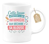 quotedazur Café-Croissant - Mug Personnalisable Texte Photo Cadeau Femme Noël Cette Tasse Appartient À Une Infirmière Qui Déchire Sa Blouse - Blanc/Céramique