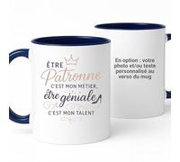 quotedazur Café-Croissant - Mug Personnalisable Texte Photo Être Patronne C'Est Mon Métier Être Géniale C'Est Mon Talent - Cadeau Noël Tasse Patronne Anniversaire - Bleu/Céramique