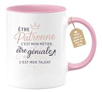 quotedazur Café-Croissant - Mug Personnalisable Texte Photo Être Patronne C'Est Mon Métier Être Géniale C'Est Mon Talent - Cadeau Noël Tasse Patronne Anniversaire - Rose/Céramique