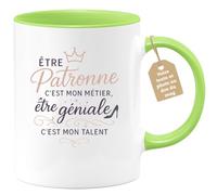 quotedazur Café-Croissant - Mug Personnalisable Texte Photo Être Patronne C'Est Mon Métier Être Géniale C'Est Mon Talent - Cadeau Noël Tasse Patronne Anniversaire - Vert/Céramique