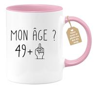 quotedazur Café-Croissant - Mug Personnalisable Texte Photo Humour Anniversaire 50 Ans Mon Âge Doigt Honneur - Cadeau Noël Original Cinquantenaire Tasse 1976 Homme Femme - Rose/Céramique