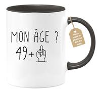quotedazur Café-Croissant - Mug Personnalisable Texte Photo Humour Anniversaire 50 Ans Mon Âge Doigt Honneur - Cadeau Noël Original Cinquantenaire Tasse 1976 Homme Femme - Noir/Céramique