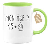 quotedazur Café-Croissant - Mug Personnalisable Texte Photo Humour Anniversaire 50 Ans Mon Âge Doigt Honneur - Cadeau Noël Original Cinquantenaire Tasse 1976 Homme Femme - Vert/Céramique