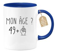 quotedazur Café-Croissant - Mug Personnalisable Texte Photo Humour Anniversaire 50 Ans Mon Âge Doigt Honneur - Cadeau Noël Original Cinquantenaire Tasse 1976 Homme Femme - Bleu/Céramique