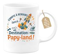 quotedazur Café-Croissant - Mug Personnalisable Texte Photo Humour Annonce Naissance Papy 2026 - Compte À Rebours Lancé Destination Papy-Land - Tasse Cadeau Futur Grand-Père Papou Pépé - Blanc/Cér