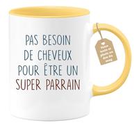 quotedazur Café-Croissant - Mug Personnalisable Texte Photo Humour Annonce Tasse Pas Besoin De Cheveux Pour Être Un Super Parrain - Cadeau Noël Original Futur Parrain Chauve - Jaune/Céramique