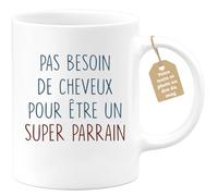 quotedazur Café-Croissant - Mug Personnalisable Texte Photo Humour Annonce Tasse Pas Besoin De Cheveux Pour Être Un Super Parrain - Cadeau Noël Original Futur Parrain Chauve - Blanc/Céramique