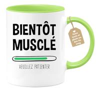 quotedazur Café-Croissant - Mug Personnalisable Texte Photo Humour Bientôt Musclé Veuillez Patienter - Cadeau Noël Original Drôle Homme Anniversaire Tasse Musculation - Vert/Céramique
