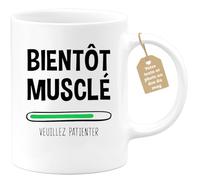 quotedazur Café-Croissant - Mug Personnalisable Texte Photo Humour Bientôt Musclé Veuillez Patienter - Cadeau Noël Original Drôle Homme Anniversaire Tasse Musculation - Blanc/Céramique