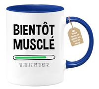 quotedazur Café-Croissant - Mug Personnalisable Texte Photo Humour Bientôt Musclé Veuillez Patienter - Cadeau Noël Original Drôle Homme Anniversaire Tasse Musculation - Bleu/Céramique