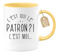 quotedazur Café-Croissant - Mug Personnalisable Texte Photo Humour C'Est Qui Le Patron - Cadeau Noël Original Drôle Chef Tasse Homme - Jaune/Céramique