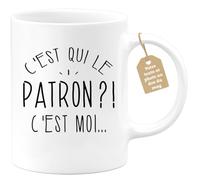 quotedazur Café-Croissant - Mug Personnalisable Texte Photo Humour C'Est Qui Le Patron - Cadeau Noël Original Drôle Chef Tasse Homme - Blanc/Céramique