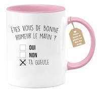 quotedazur Café-Croissant - Mug Personnalisable Texte Photo Humour Êtes- Vous De Bonne Humeur Le Matin Oui Non - Cadeau Noël Original Drôle Anniversaire Tasse Collègue Homme Femme - Rose/Céramique