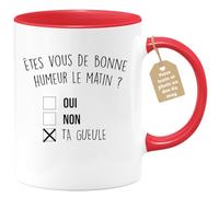 quotedazur Café-Croissant - Mug Personnalisable Texte Photo Humour Êtes- Vous De Bonne Humeur Le Matin Oui Non - Cadeau Noël Original Drôle Anniversaire Tasse Collègue Homme Femme - Rouge/Céramique