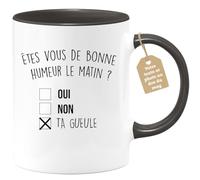 quotedazur Café-Croissant - Mug Personnalisable Texte Photo Humour Êtes- Vous De Bonne Humeur Le Matin Oui Non - Cadeau Noël Original Drôle Anniversaire Tasse Collègue Homme Femme - Noir/Céramique