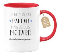 quotedazur Café-Croissant - Mug Personnalisable Texte Photo Humour Je Ne Suis Pas Parfait Mais Je Suis Motard - Cadeau Noël Original Drôle Tasse Moto Homme - Rouge/Céramique