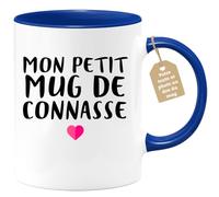 quotedazur Café-Croissant - Mug Personnalisable Texte Photo Humour Mon Petit Mug De Connasse - Tasse Humoristique Femme Cadeau Noël Original Râleuse Chiante - Bleu/Céramique
