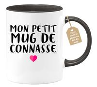 quotedazur Café-Croissant - Mug Personnalisable Texte Photo Humour Mon Petit Mug De Connasse - Tasse Humoristique Femme Cadeau Noël Original Râleuse Chiante - Noir/Céramique