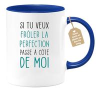 quotedazur Café-Croissant - Mug Personnalisable Texte Photo Humour Si Tu Veux Frôler La Perfection Passe A Côté De Moi - Cadeau Noël Original Tasse Humoristique Chef Homme Femme - Bleu/Céramique