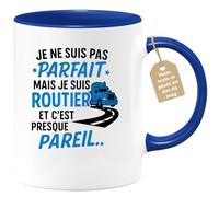 quotedazur Café-Croissant - Mug Personnalisable Texte Photo Je Ne Suis Pas Parfait, Mais Routier Un Cadeau Pour Noël Tasse - Bleu/Céramique