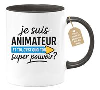 quotedazur Café-Croissant - Mug Personnalisable Texte Photo Je Suis Animateur, Et Toi Quel Est Ton Super Pouvoir Cadeau Tasse Pour Noël Pratique Au - Noir/Céramique