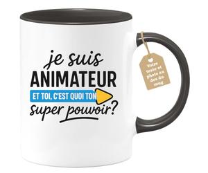 quotedazur Café-Croissant - Mug Personnalisable Texte Photo Je Suis Animateur, Et Toi Quel Est Ton Super Pouvoir Cadeau Tasse Pour Noël Pratique Au - Noir/Céramique