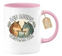 quotedazur Café-Croissant - Mug Personnalisable Texte Photo Les Loups, Un Cadeau De Vie Et Nature À Partager Avec Tasse Loup Pour Noël Amoureux Passionnés - Rose/Céramique