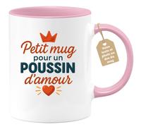 quotedazur Café-Croissant - Mug Personnalisable Texte Photo Petit Pour Un Poussin D'Amour, Cadeau Noël Tendre Et Mignon Adorable Tasse Petits Amoureux - Rose/Céramique