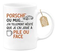 quotedazur Café-Croissant - Mug Personnalisable Texte Photo Porsche Ou J'Ai Hésité, Alors Joué À Pile Face Pour Ce Cadeau Noël De Tasse Et Sportive - Blanc/Céramique