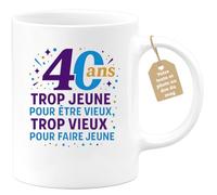 quotedazur Café-Croissant - Mug Personnalisable Texte Photo Tasse Cadeau Anniversaire 40 Ans 1985 Trop Jeune Pour Noël Être Vieux Trop Vieux Pour Faire Jeune - Blanc/Céramique