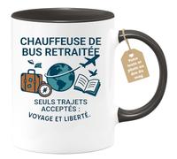 quotedazur Café-Croissant - Mug Personnalisable Texte Photo Tasse Cadeau Femme Noël Chauffeuse De Bus Retraitée Seuls Trajets Acceptés Voyage Et Liberté - Noir/Céramique