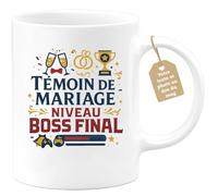 quotedazur Café-Croissant - Mug Personnalisable Texte Photo Tasse Cadeau Femme Noël Témoin De Mariage Niveau Boss Final - Blanc/Céramique