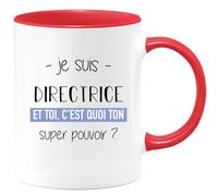 quotedazur Café-Croissant - Mug Personnalisable Texte Photo Tasse Cadeau Femme Original Humour Noël Je Suis Directrice Et C'Est Quoi Ton Super Pouvoir - Rouge/Céramique