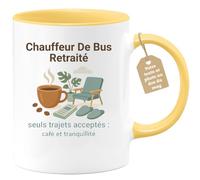quotedazur Café-Croissant - Mug Personnalisable Texte Photo Tasse Cadeau Homme Noël Chauffeur De Bus Retraité Seuls Trajets Acceptés Café Et Tranquillité - Jaune/Céramique