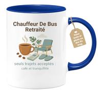 quotedazur Café-Croissant - Mug Personnalisable Texte Photo Tasse Cadeau Homme Noël Chauffeur De Bus Retraité Seuls Trajets Acceptés Café Et Tranquillité - Bleu/Céramique