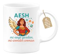 quotedazur Café-Croissant - Mug Personnalisable Texte Photo Tasse Cadeau Noël Aesh Mi- Ange Gardien Mi- Wonder Woman - Blanc/Céramique