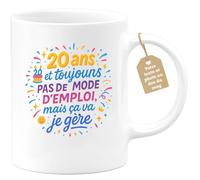quotedazur Café-Croissant - Mug Personnalisable Texte Photo Tasse Cadeau Noël Anniversaire 20 Ans 2005 Et Toujours Pas De Mode D'Emploi Mais Ça Va Je Gère - Blanc/Céramique